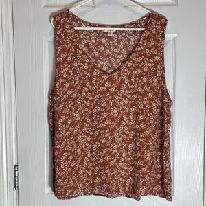 A.N.A A New Approach Women's XXL Floral Tank Top V-Neck Burnt Sienna Summer